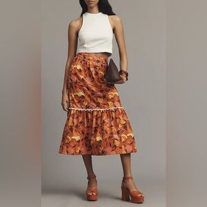 Farm Rio Tiered Flare-Hem Printed Midi Skirt